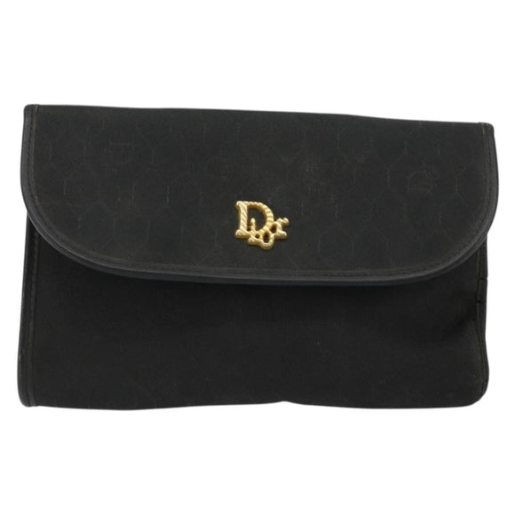 Christian Dior Honeycomb Canvas Chain Shoulder Bag Black Gold Auth 175179