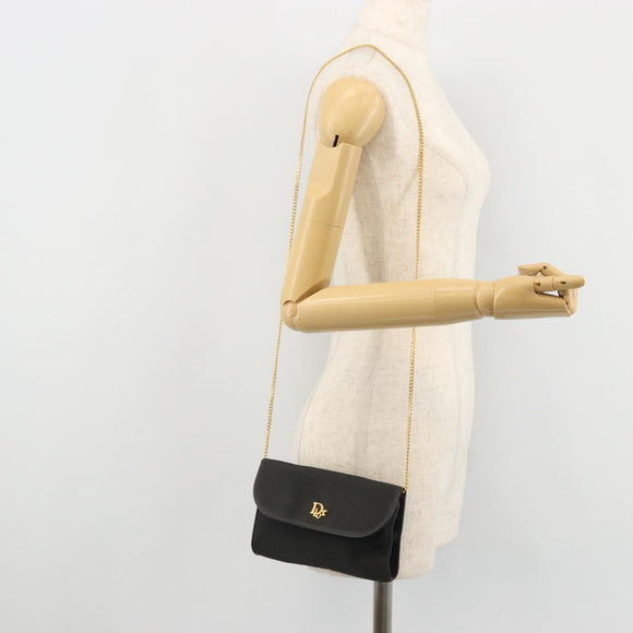 Christian Dior Honeycomb Canvas Chain Shoulder Bag Black Gold Auth 175179