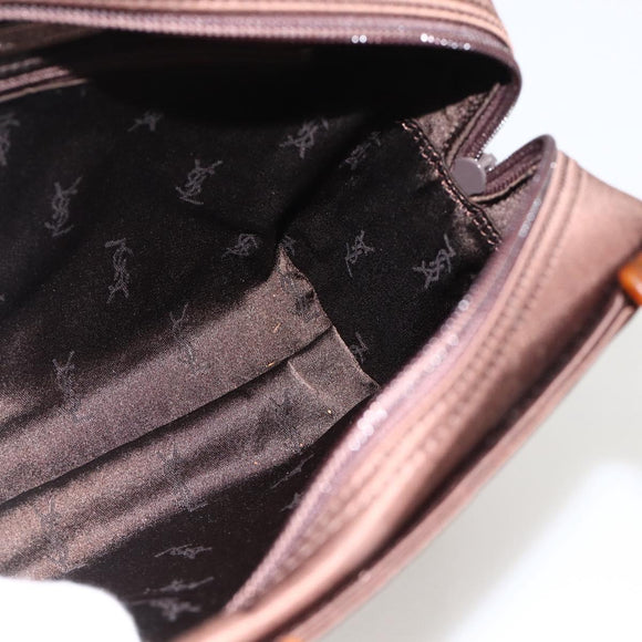 SAINT LAURENT Hand Bag Nylon Brown Silver Auth 175180