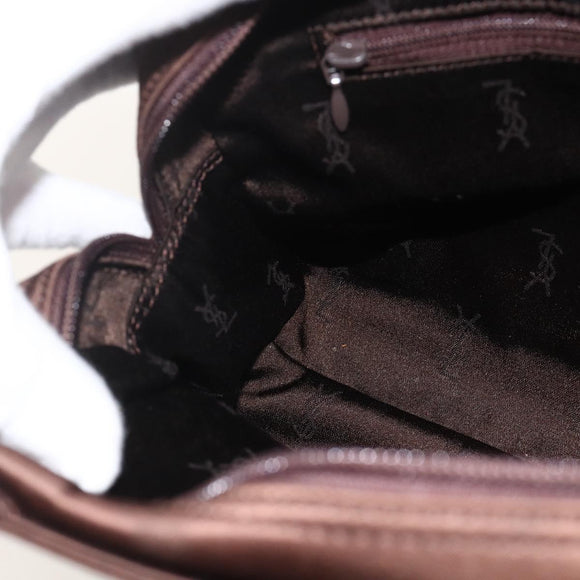 SAINT LAURENT Hand Bag Nylon Brown Silver Auth 175180