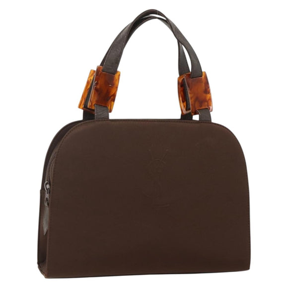 SAINT LAURENT Hand Bag Nylon Brown Silver Auth 175180