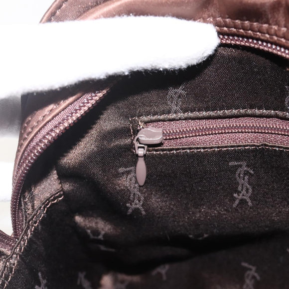 SAINT LAURENT Hand Bag Nylon Brown Silver Auth 175180