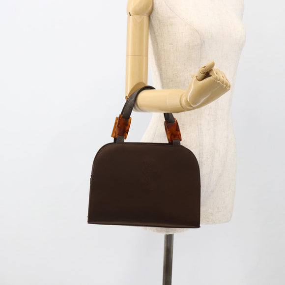 SAINT LAURENT Hand Bag Nylon Brown Silver Auth 175180
