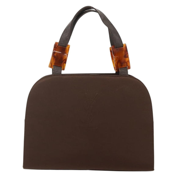 SAINT LAURENT Hand Bag Nylon Brown Silver Auth 175180