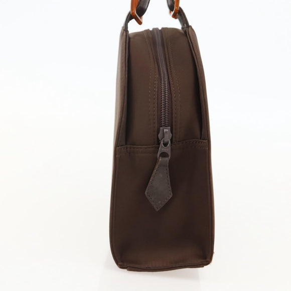 SAINT LAURENT Hand Bag Nylon Brown Silver Auth 175180