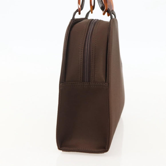 SAINT LAURENT Hand Bag Nylon Brown Silver Auth 175180
