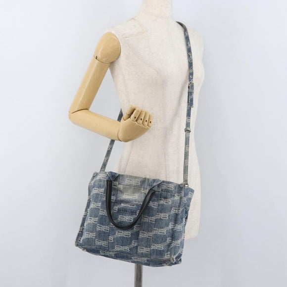 BALENCIAGA Hand Bag Denim 2way Blue Silver 671402 Auth 175182