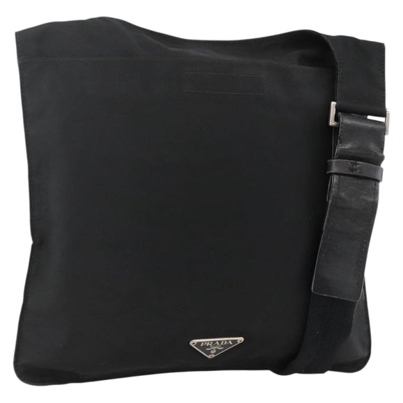 PRADA Shoulder Bag Nylon Black Silver Auth 175183