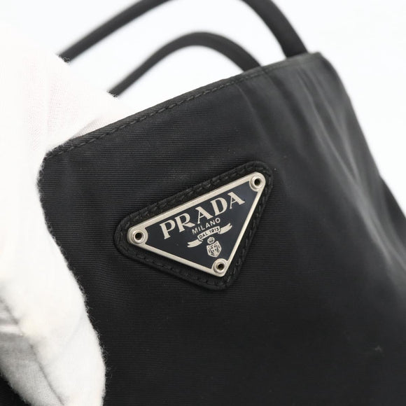 PRADA Hand Bag Nylon Black Silver Auth 175184