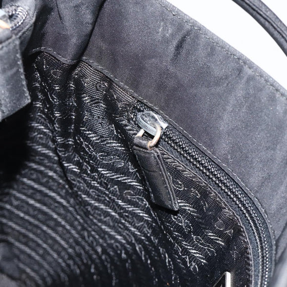 PRADA Hand Bag Nylon Black Silver Auth 175184