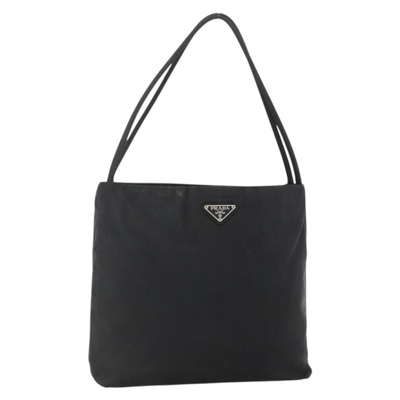 PRADA Hand Bag Nylon Black Silver Auth 175184