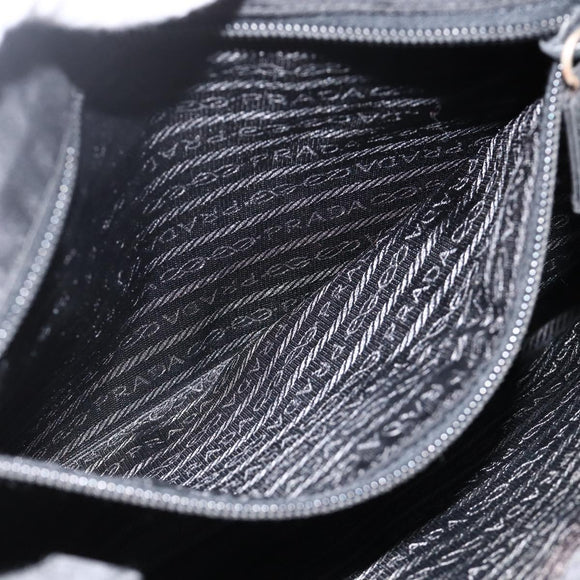 PRADA Hand Bag Nylon Black Silver Auth 175184
