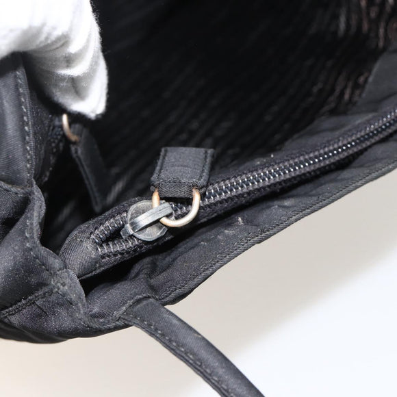 PRADA Hand Bag Nylon Black Silver Auth 175184