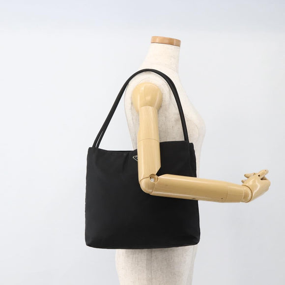 PRADA Hand Bag Nylon Black Silver Auth 175184