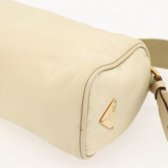 PRADA Shoulder Bag Nylon Beige Gold Auth 175188
