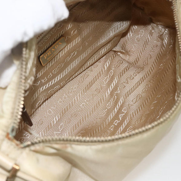 PRADA Shoulder Bag Nylon Beige Gold Auth 175188