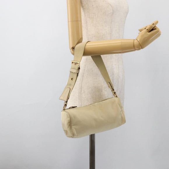 PRADA Shoulder Bag Nylon Beige Gold Auth 175188