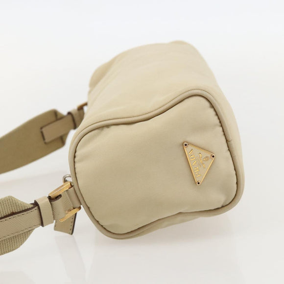 PRADA Shoulder Bag Nylon Beige Gold Auth 175188