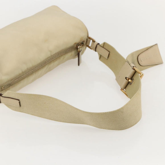 PRADA Shoulder Bag Nylon Beige Gold Auth 175188