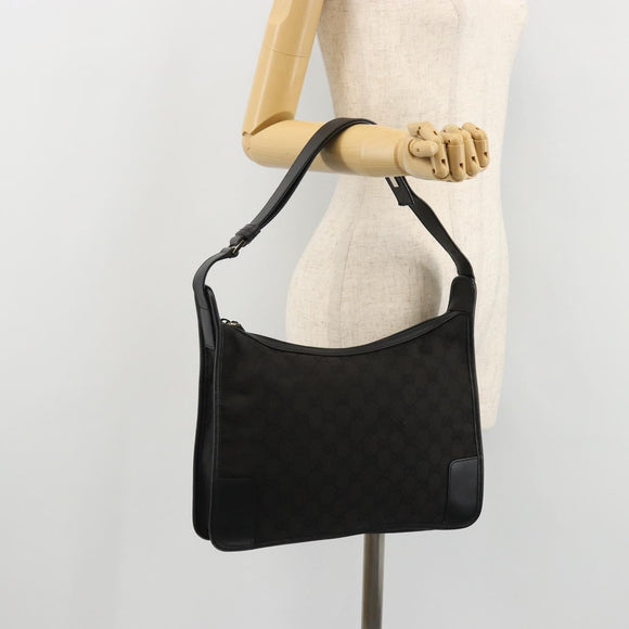 GUCCI GG Canvas Shoulder Bag Black Silver 001 4205 Auth 175189A