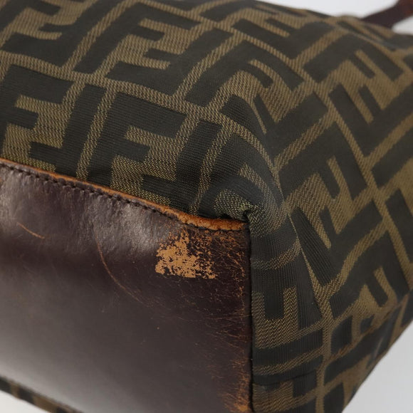 FENDI Zucca Canvas Tote Bag Brown Black Auth 175192