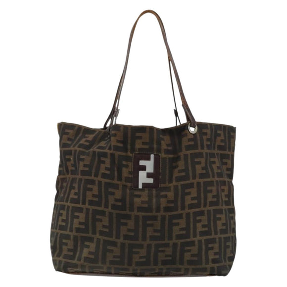 FENDI Zucca Canvas Tote Bag Brown Black Auth 175192