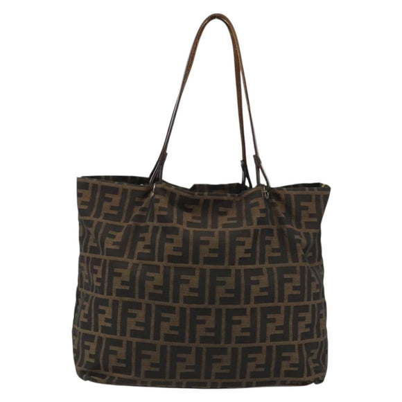 FENDI Zucca Canvas Tote Bag Brown Black Auth 175192