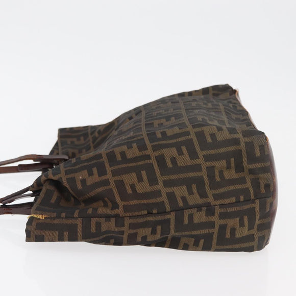 FENDI Zucca Canvas Tote Bag Brown Black Auth 175192
