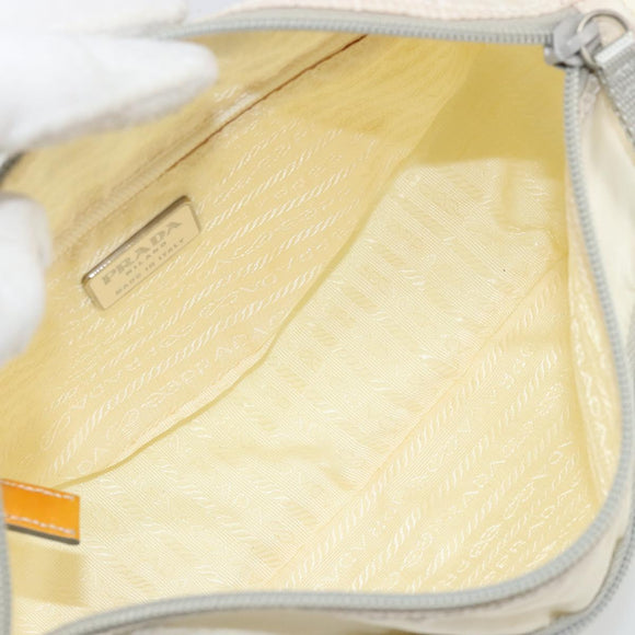 PRADA Shoulder Bag Nylon White Silver Auth 175194A