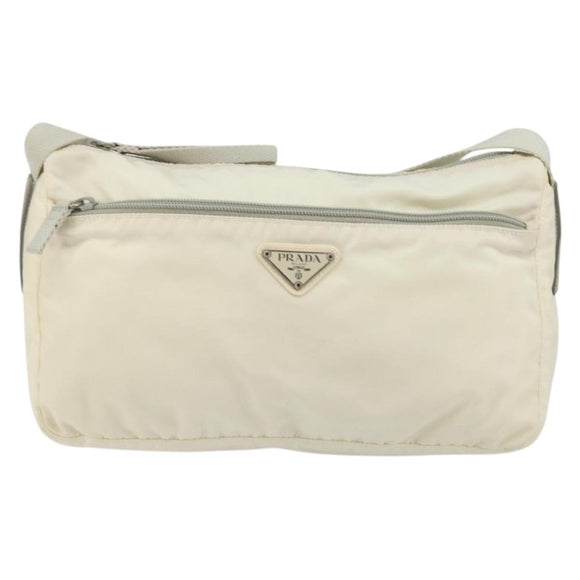 PRADA Shoulder Bag Nylon White Silver Auth 175194A