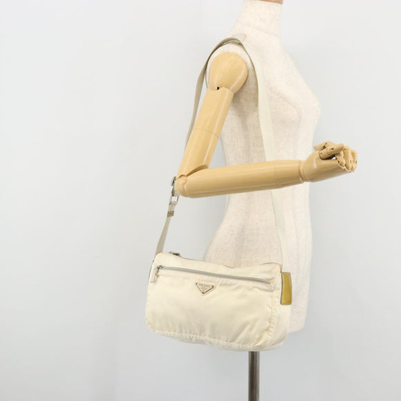 PRADA Shoulder Bag Nylon White Silver Auth 175194A