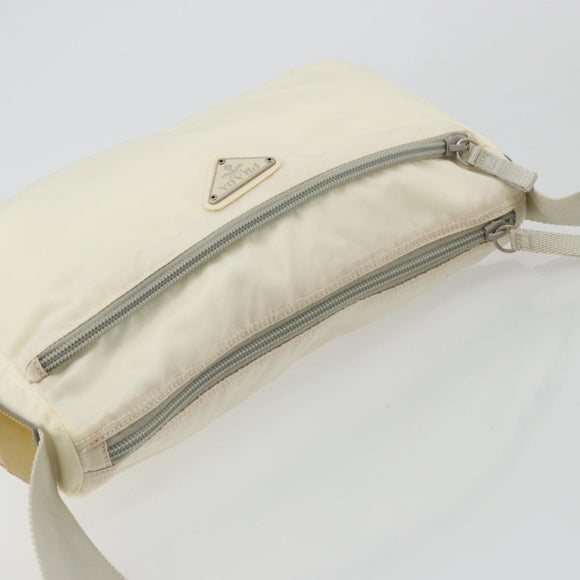 PRADA Shoulder Bag Nylon White Silver Auth 175194A