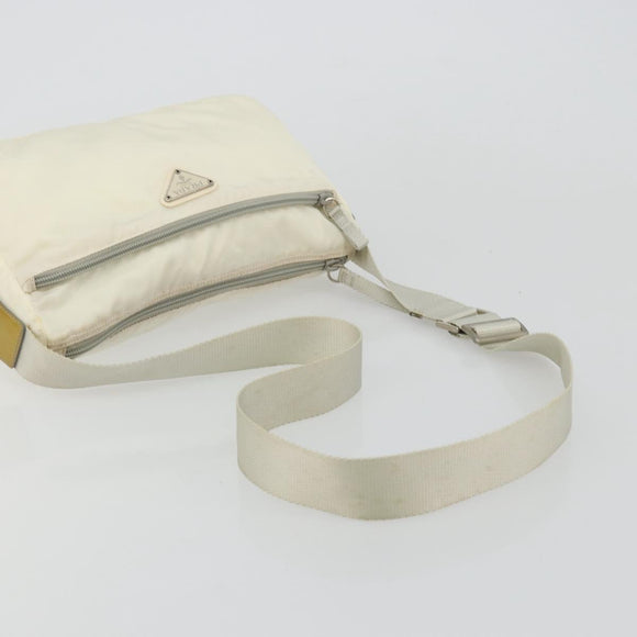 PRADA Shoulder Bag Nylon White Silver Auth 175194A