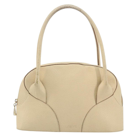 LOEWE Hand Bag Leather Ivory Gold Auth 175195