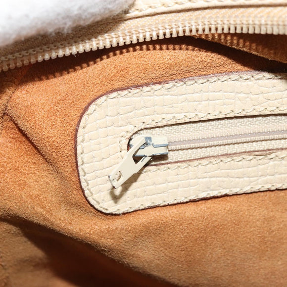 LOEWE Hand Bag Leather Ivory Gold Auth 175195