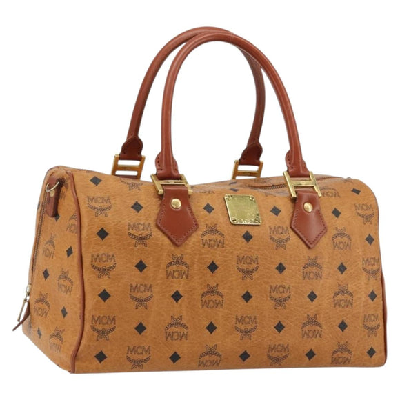 MCM Vicetos Logogram Hand Bag PVC Leather Brown Gold Auth 175196