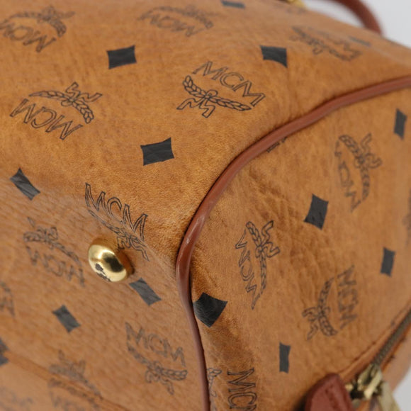 MCM Vicetos Logogram Hand Bag PVC Leather Brown Gold Auth 175196