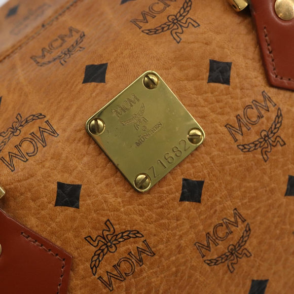 MCM Vicetos Logogram Hand Bag PVC Leather Brown Gold Auth 175196