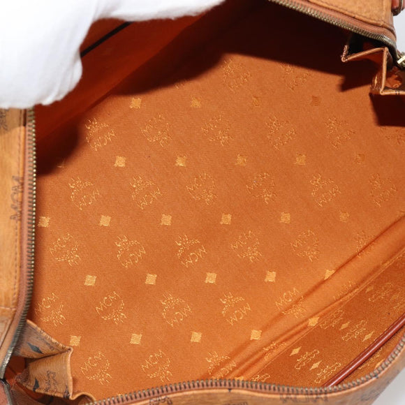 MCM Vicetos Logogram Hand Bag PVC Leather Brown Gold Auth 175196