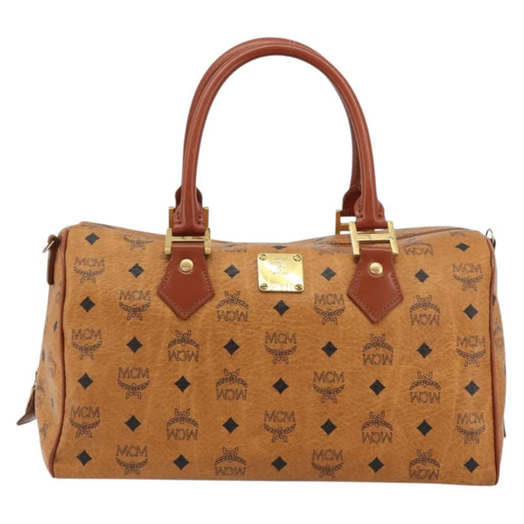 MCM Vicetos Logogram Hand Bag PVC Leather Brown Gold Auth 175196
