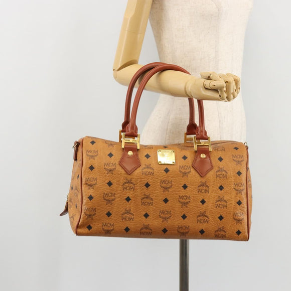 MCM Vicetos Logogram Hand Bag PVC Leather Brown Gold Auth 175196