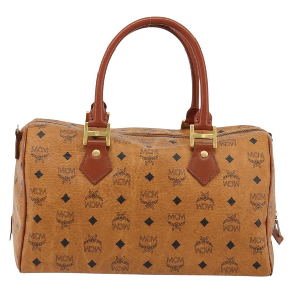MCM Vicetos Logogram Hand Bag PVC Leather Brown Gold Auth 175196