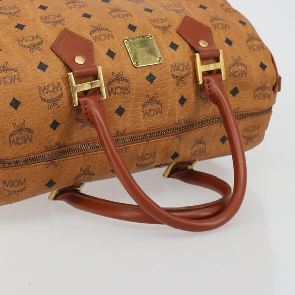 MCM Vicetos Logogram Hand Bag PVC Leather Brown Gold Auth 175196