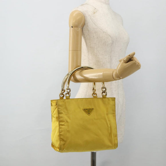 PRADA Hand Bag Nylon Yellow Gold Auth 175197