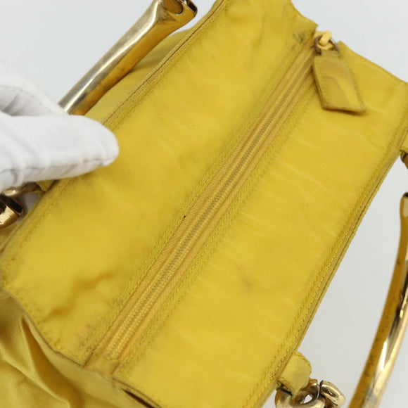PRADA Hand Bag Nylon Yellow Gold Auth 175197