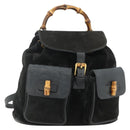 GUCCI Bamboo Backpack Suede Black Gold 003 2058 0016 Auth 175199-1