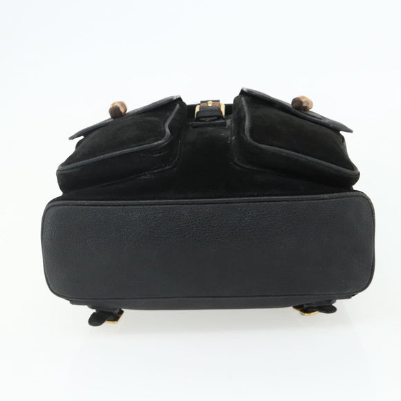 GUCCI Bamboo Backpack Suede Black Gold 003 2058 0016 Auth 175199