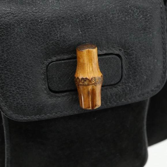 GUCCI Bamboo Backpack Suede Black Gold 003 2058 0016 Auth 175199