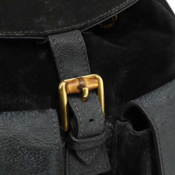 GUCCI Bamboo Backpack Suede Black Gold 003 2058 0016 Auth 175199