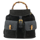 GUCCI Bamboo Backpack Suede Black Gold 003 2058 0016 Auth 175199-13